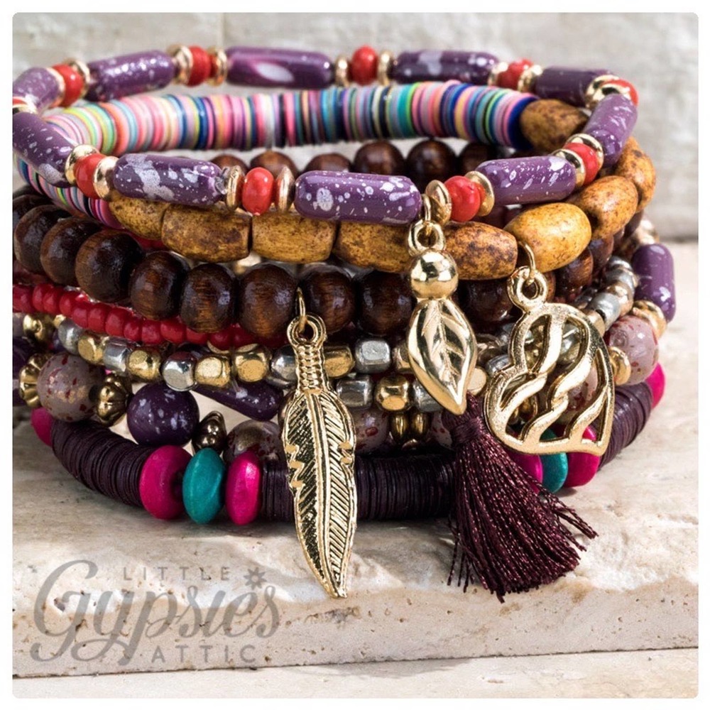 TEN Layer Stacked Beaded Bracelets - Picture 1 of 7